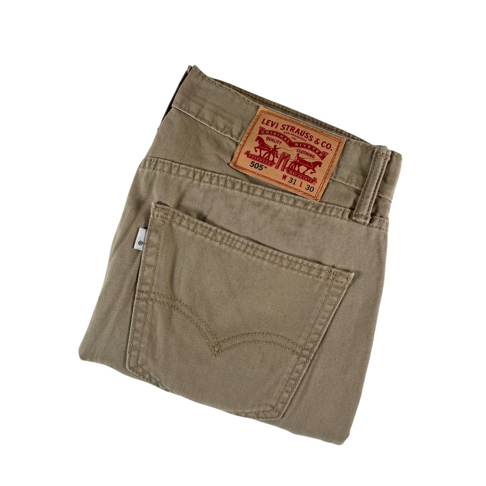 Levis 505 Regular Fit Khaki Tan Straight Leg Cotton Pants Mens 31x30 (32x30)